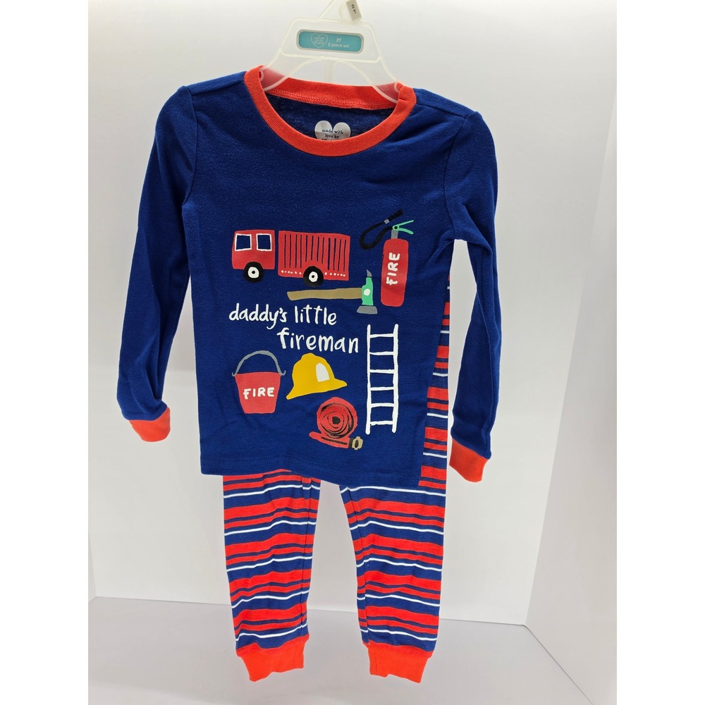 The Children's Place Boys Fireman Pajama Set Blue Red Striped 2T New